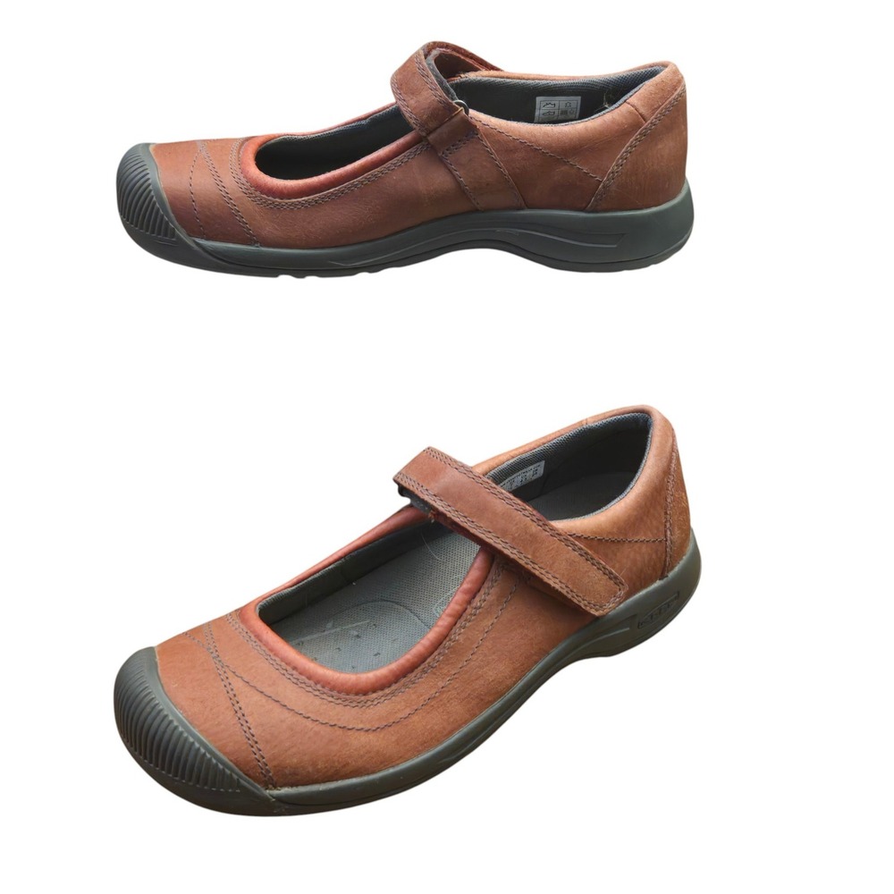 KEEN Mary Jane Shoes Women 7 Brown Orange Leather Comfort Walking Gorpcore Flats